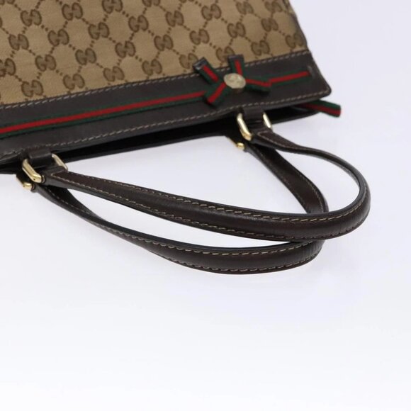GUCCI GG Canvas Web Sherry Line Hand Bag Beige Gold Red - Picture 8 of 15